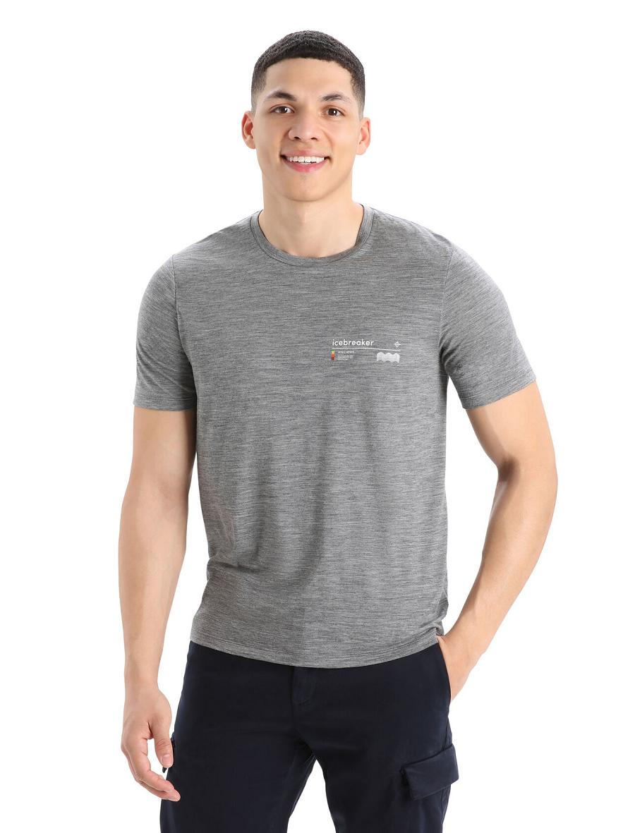 Men's Icebreaker Merino Tech Lite II Short Sleeve Alpine Zone T Shirts Gritstone Heather | CA 1769GSOL